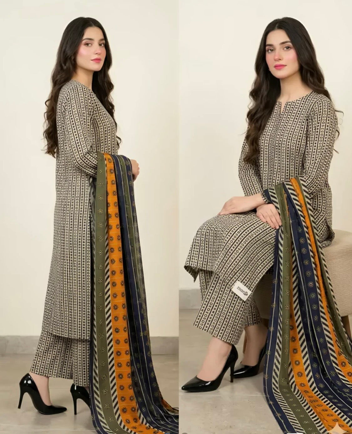 bin Saeed All over  Printed Lawn Unstitch 3PC —(P111)