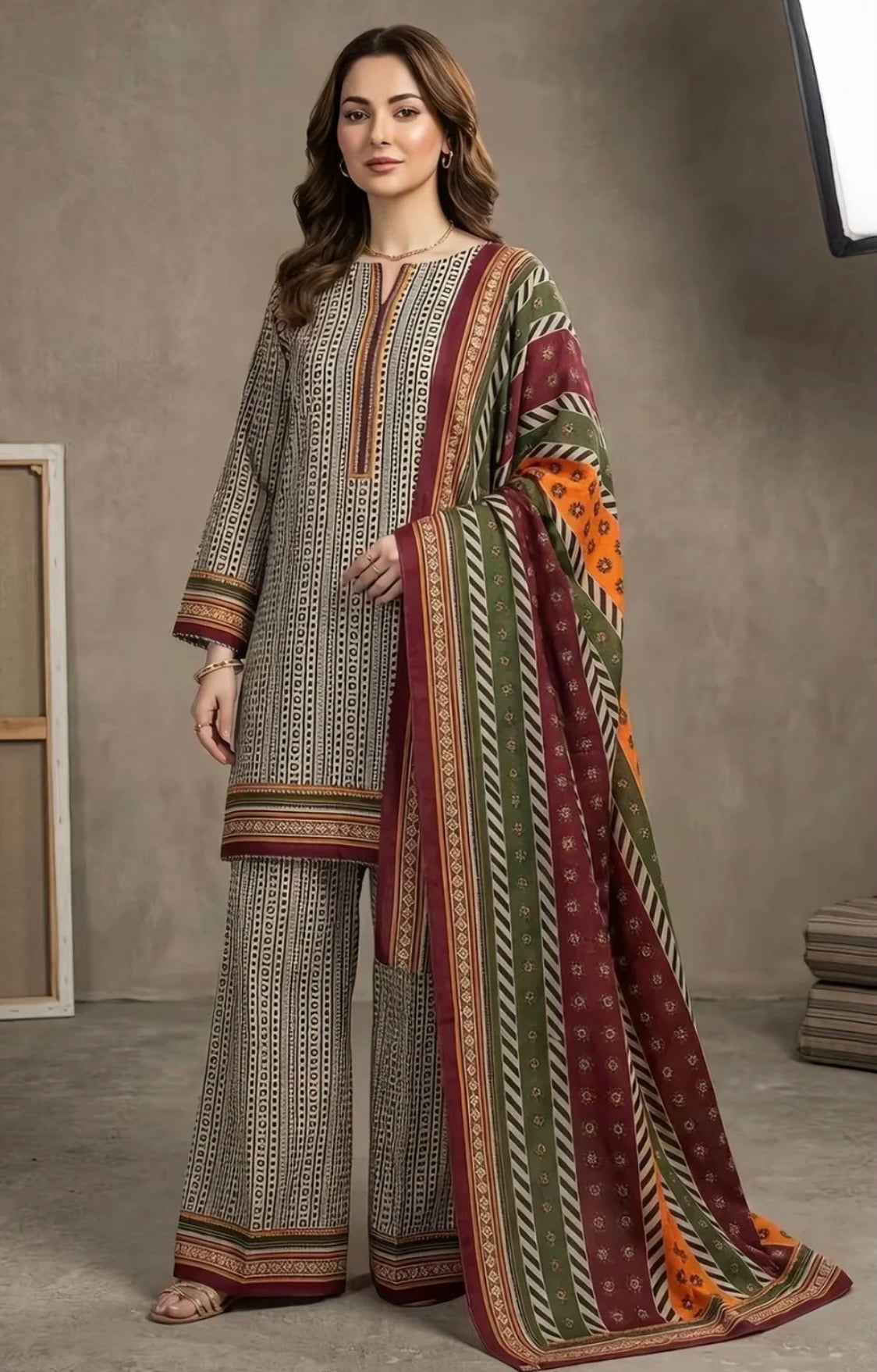 bin Saeed All over  Printed Lawn Unstitch 3PC — (P112)